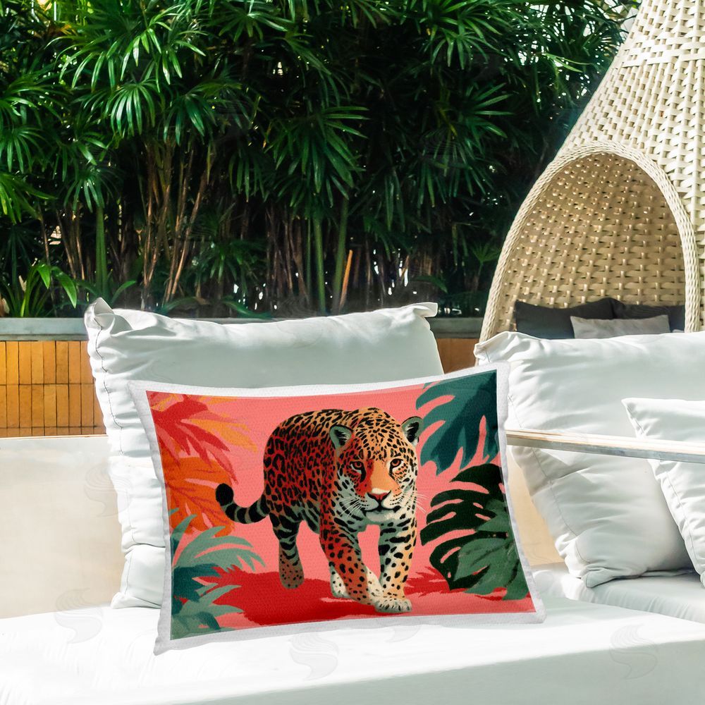 A Barefoot Stylist Big Cat & Color Outdoor Quick-Dry Polyester Printed Lumbar Pillow on Patio