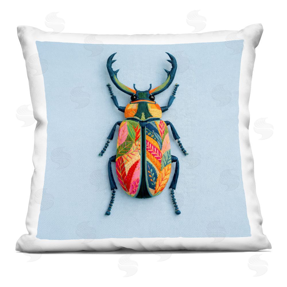A Barefoot Stylist Beautiful Faux Embroidery Bug Indoor Plush Polyester Square Throw Pillow
