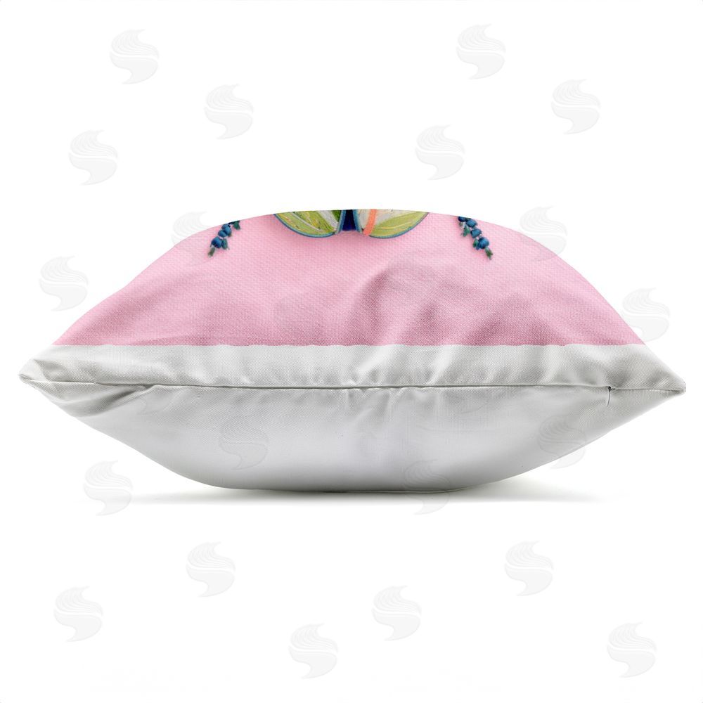 A Barefoot Stylist Faux Embroidered Beetle on Pink Outdoor Quick-Dry Polyester Square Throw Pillow Zipper Detail