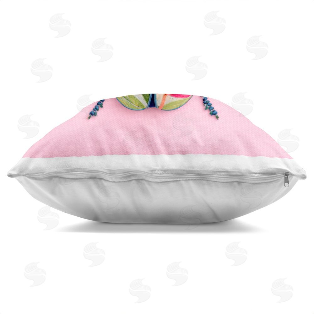 A Barefoot Stylist Faux Embroidered Beetle on Pink Indoor Plush Polyester Square Throw Pillow Zipper Detail