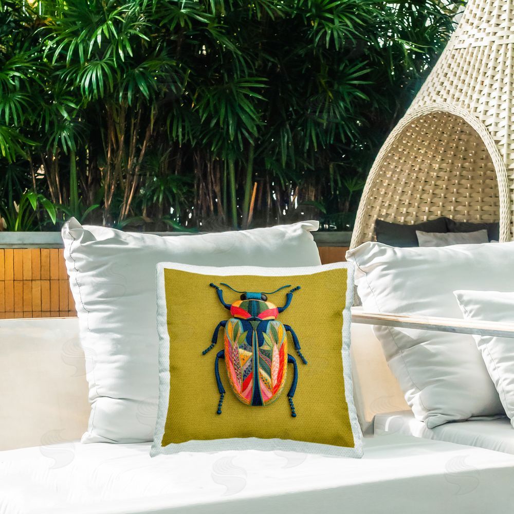 A Barefoot Stylist Beautiful Leaf Patterned Bug Wings Outdoor Quick-Dry Polyester Printed Square Pillow on Patio