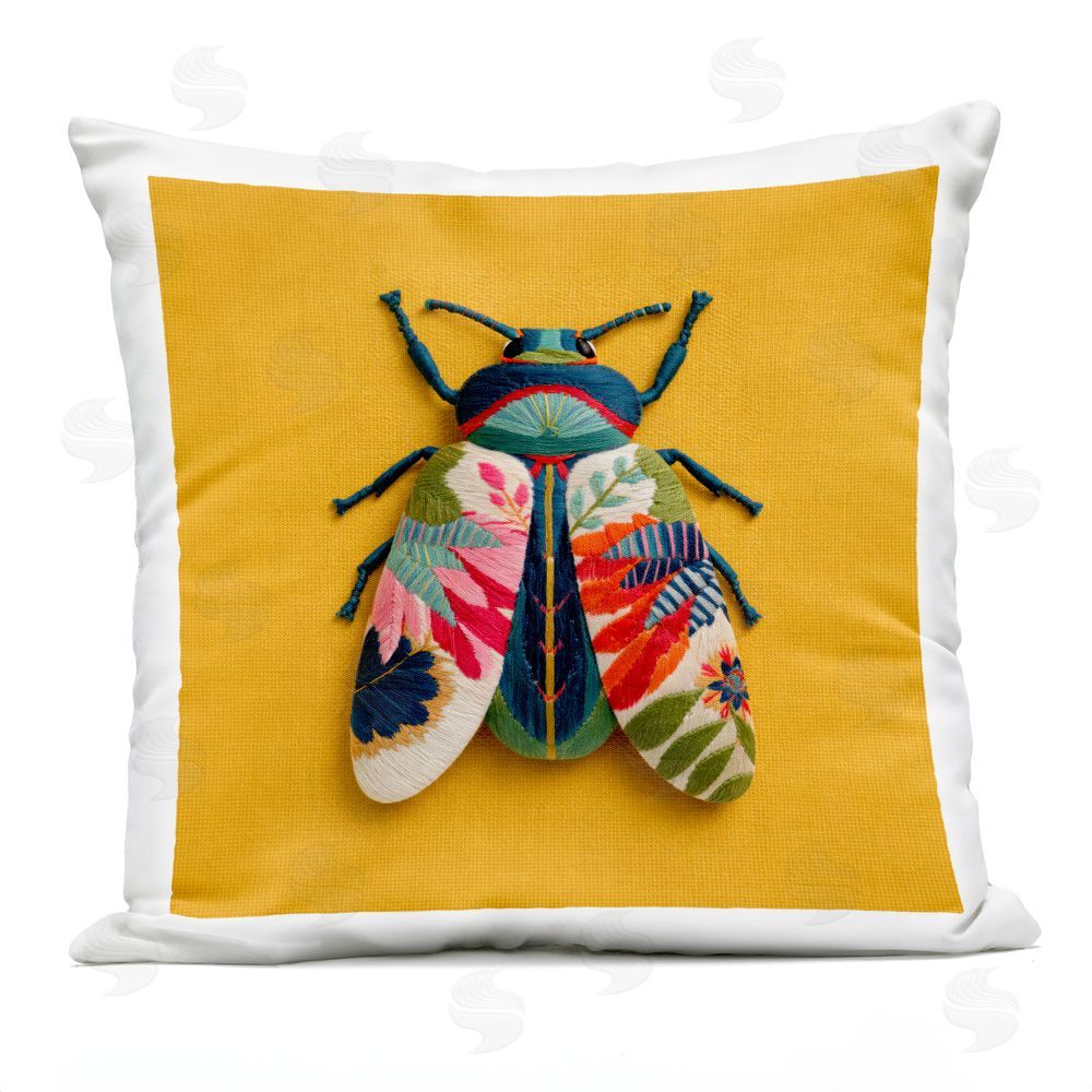 A Barefoot Stylist Flower Stitched Beetle Wings Outdoor Quick-Dry Polyester Square Throw Pillow