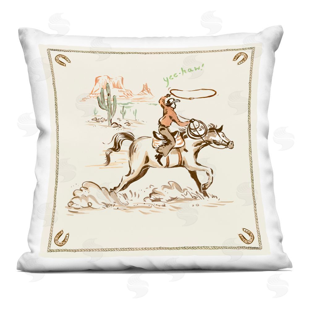 Erin Makai Lassoing Cowboy on Horseback Indoor Plush Polyester Square Throw Pillow