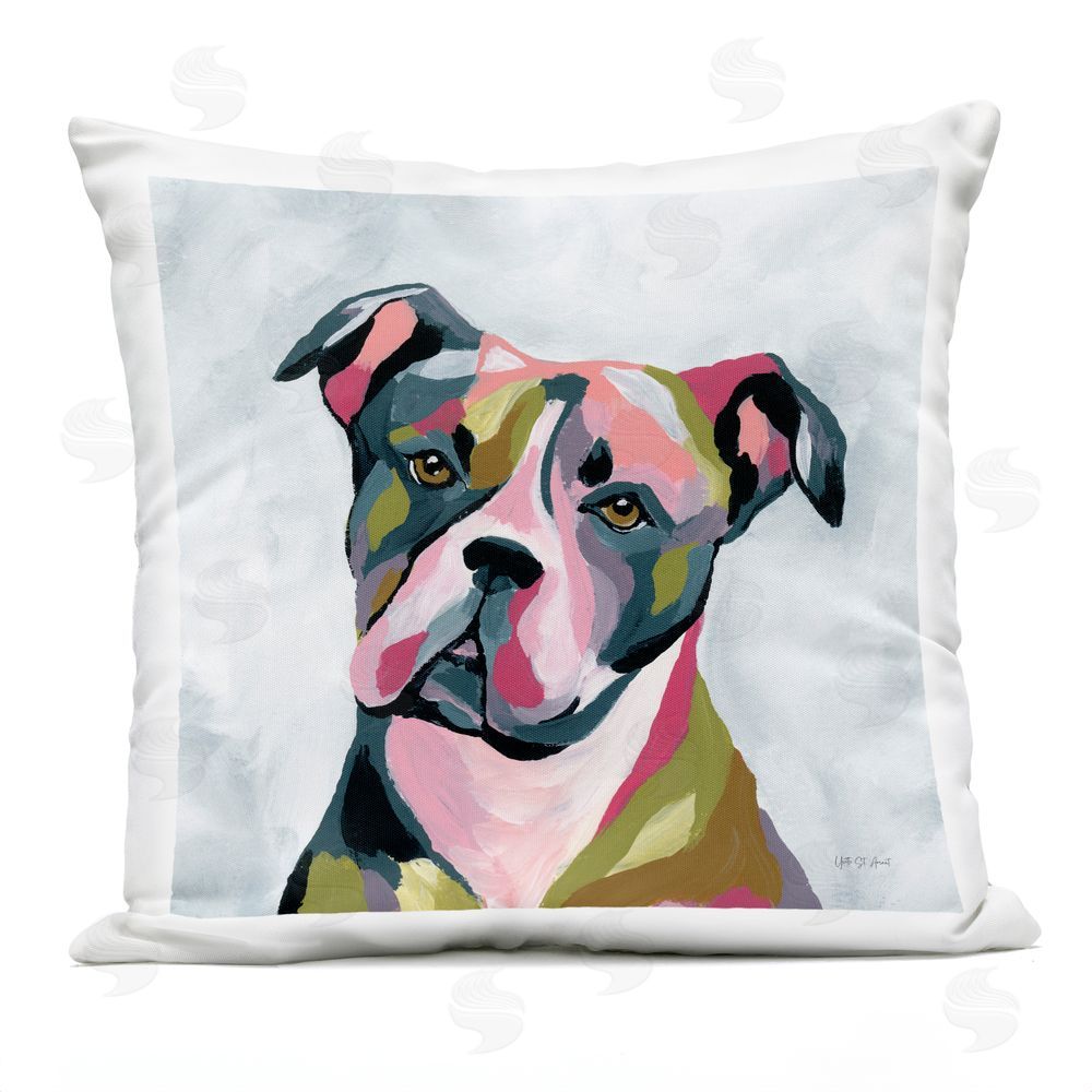 Yvette St. Amant Abstract Pitbull Portrait Outdoor Quick-Dry Polyester Square Throw Pillow