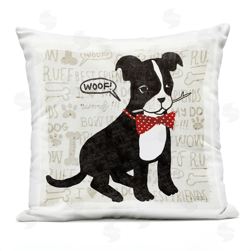 Michael Mullan Puppy Love Bowtie Companion Outdoor Quick-Dry Polyester Square Throw Pillow