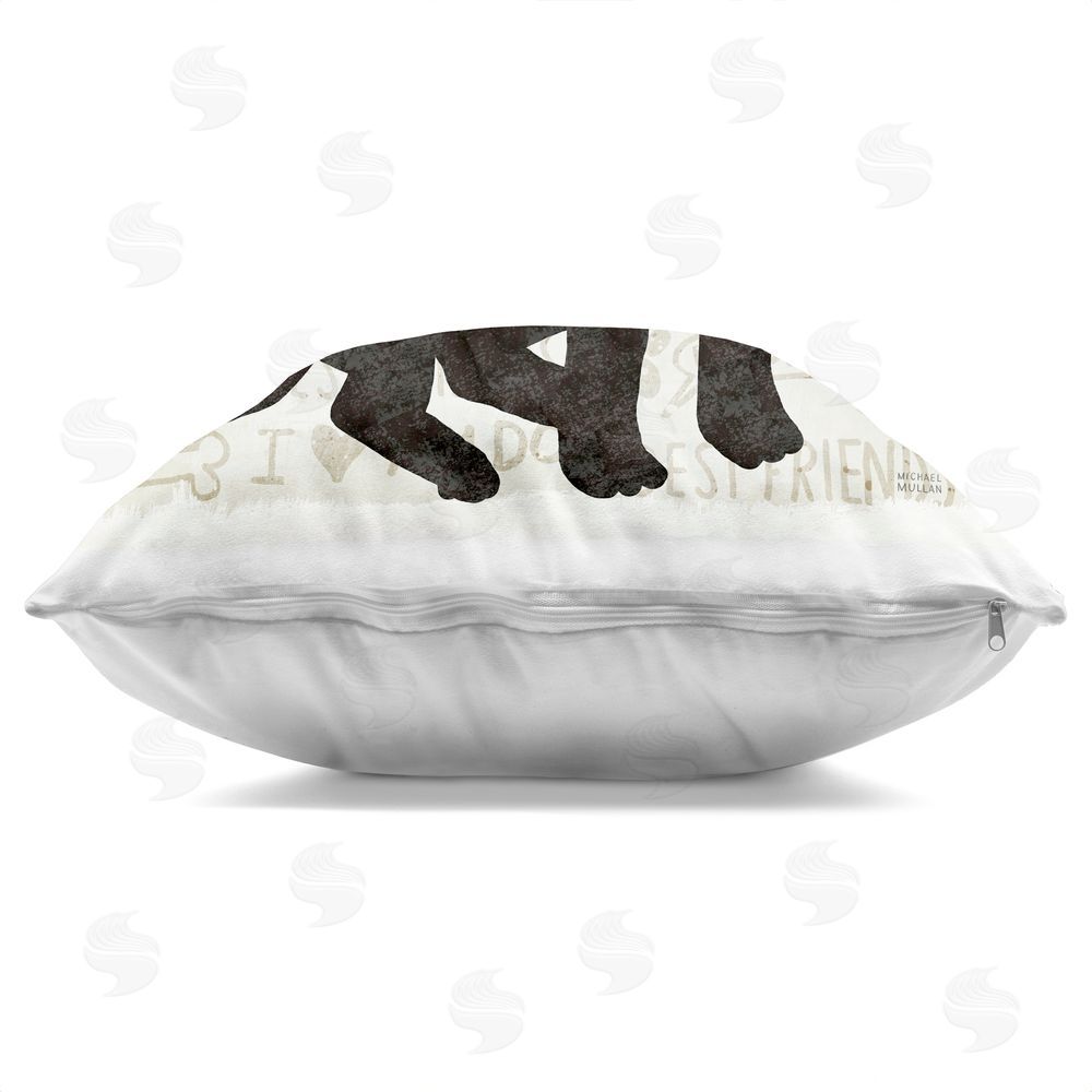 Michael Mullan Puppy Love Bowtie Companion Indoor Plush Polyester Square Throw Pillow Zipper Detail