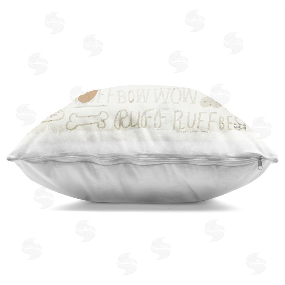 Michael Mullan Ruff Puppy Love with Beret Indoor Plush Polyester Square Throw Pillow Zipper Detail