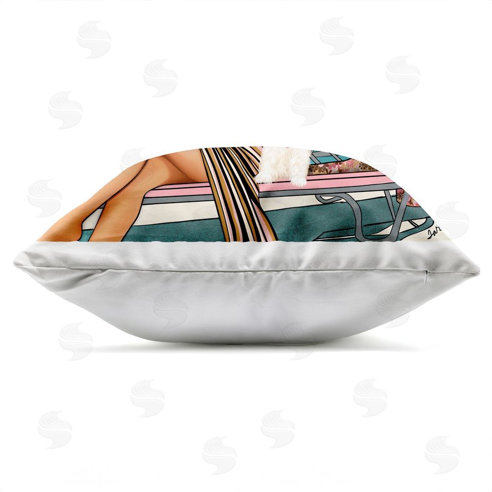 Tara Boone Wish You Were Here Palm Springs Outdoor Square Printed Throw Pillow Side View with Zipper Detail