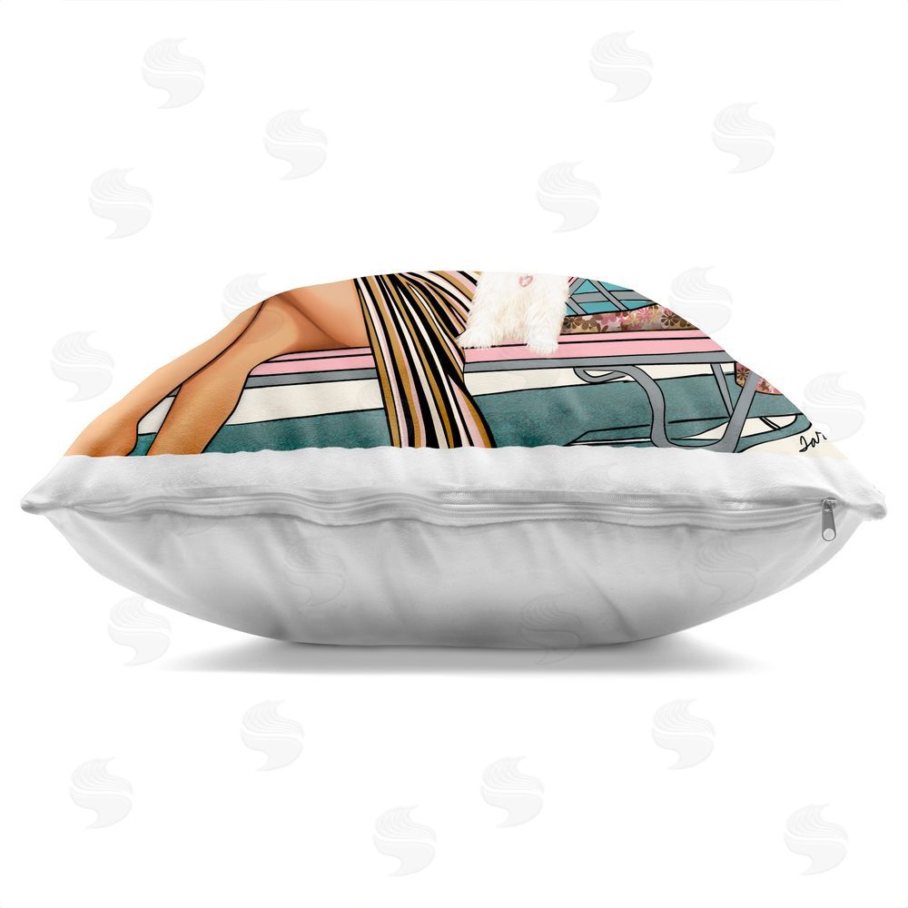 Tara Boone Wish You Were Here Palm Springs Square Printed Throw Pillow Side View with Zipper Detail