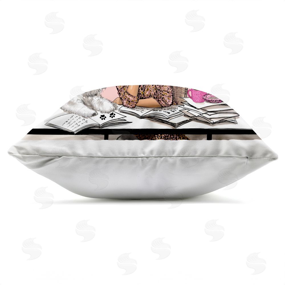 Tara Boone Overthinking Reflection with Puppy Outdoor Square Printed Throw Pillow Side View with Zipper Detail
