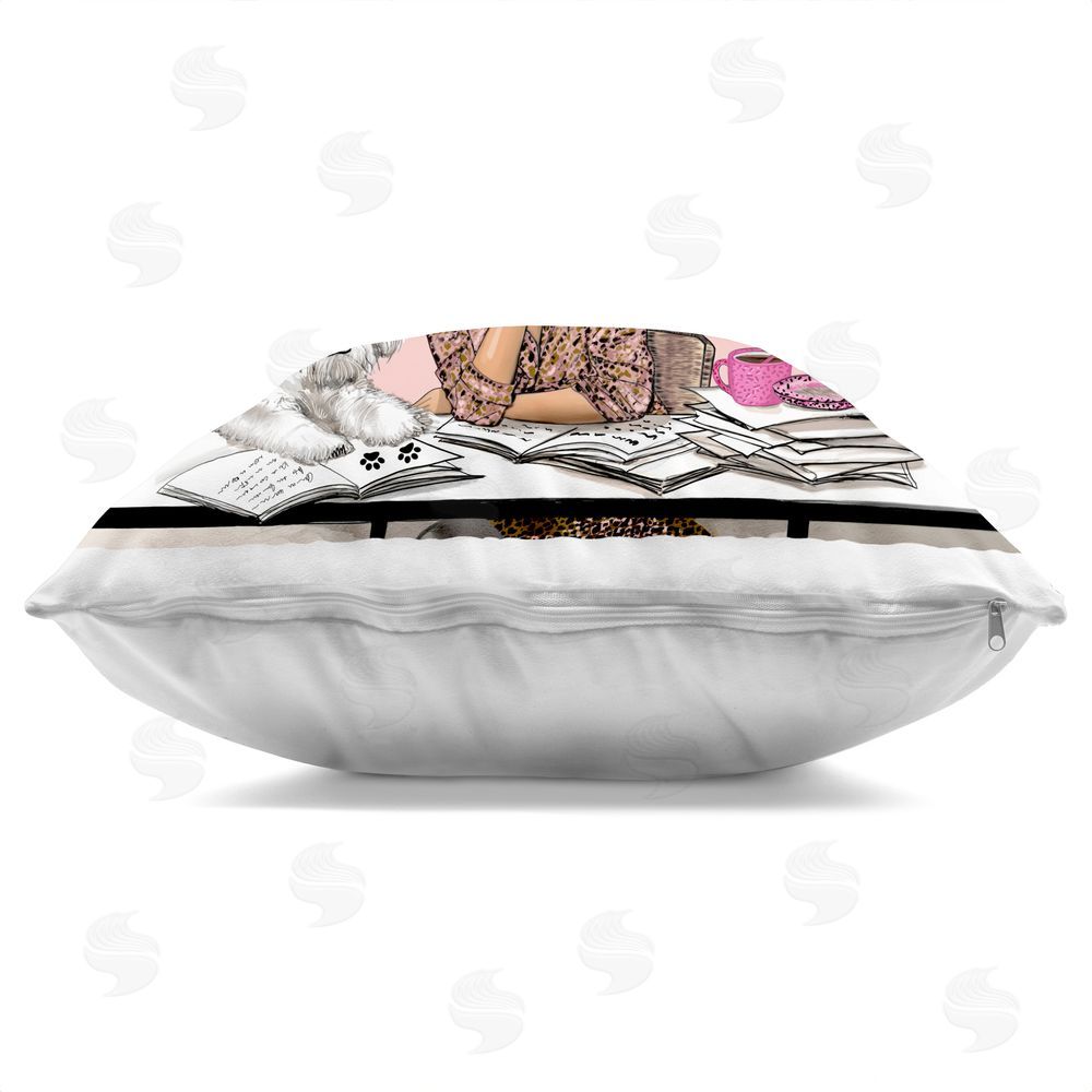 Tara Boone Overthinking Reflection with Puppy Square Printed Throw Pillow Side View with Zipper Detail