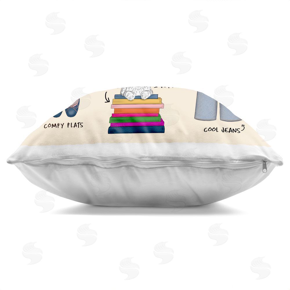 Tara Boone Bookish Outfit Of The Day Square Printed Throw Pillow Side View with Zipper Detail