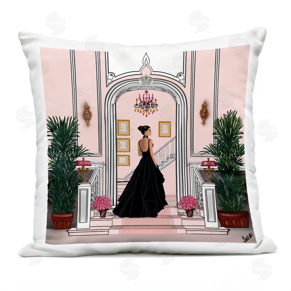 Tara Boone Mansion Girl in Gown Outdoor Square Printed Throw Pillow