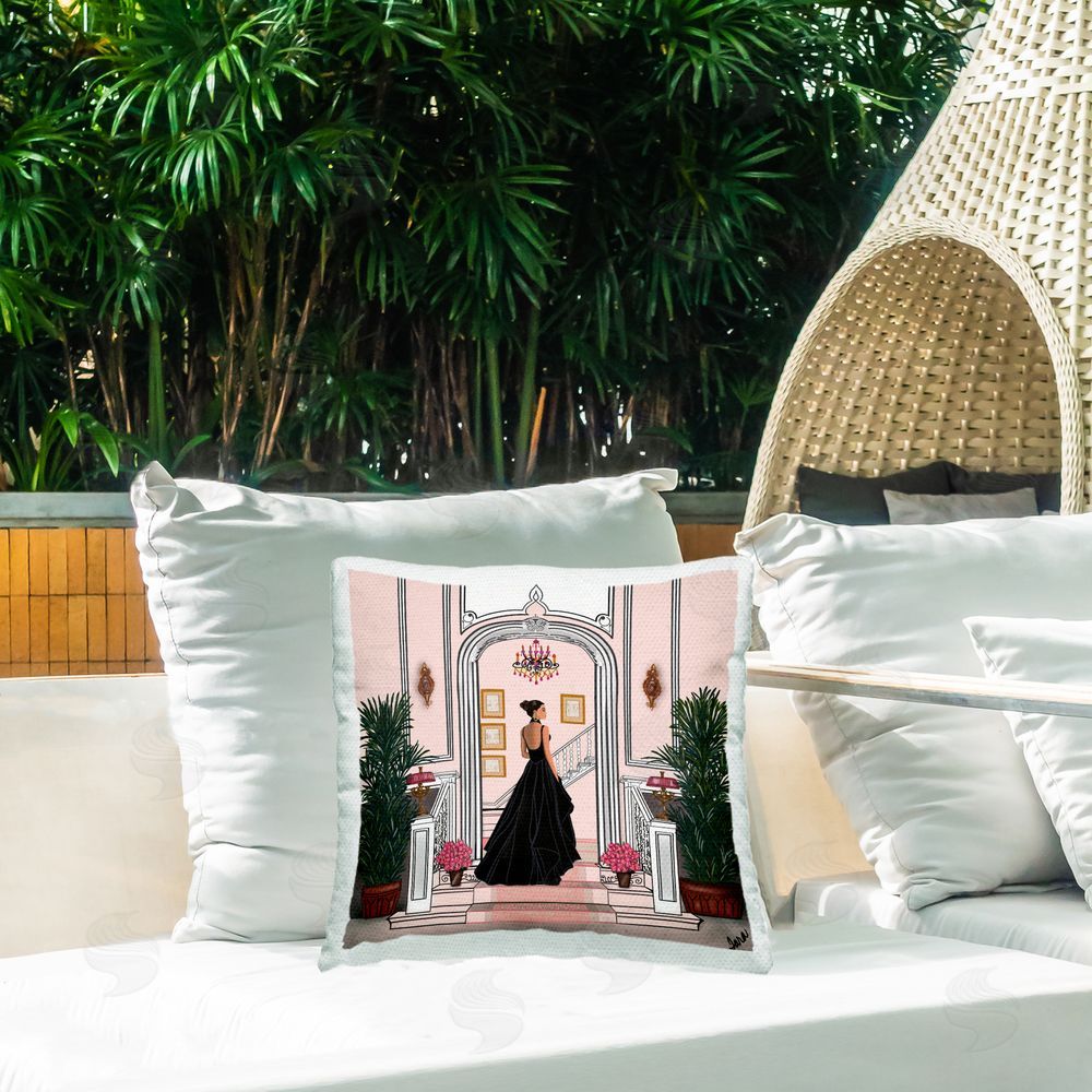 Tara Boone Mansion Girl in Gown Outdoor Square Printed Throw Pillow on Seat