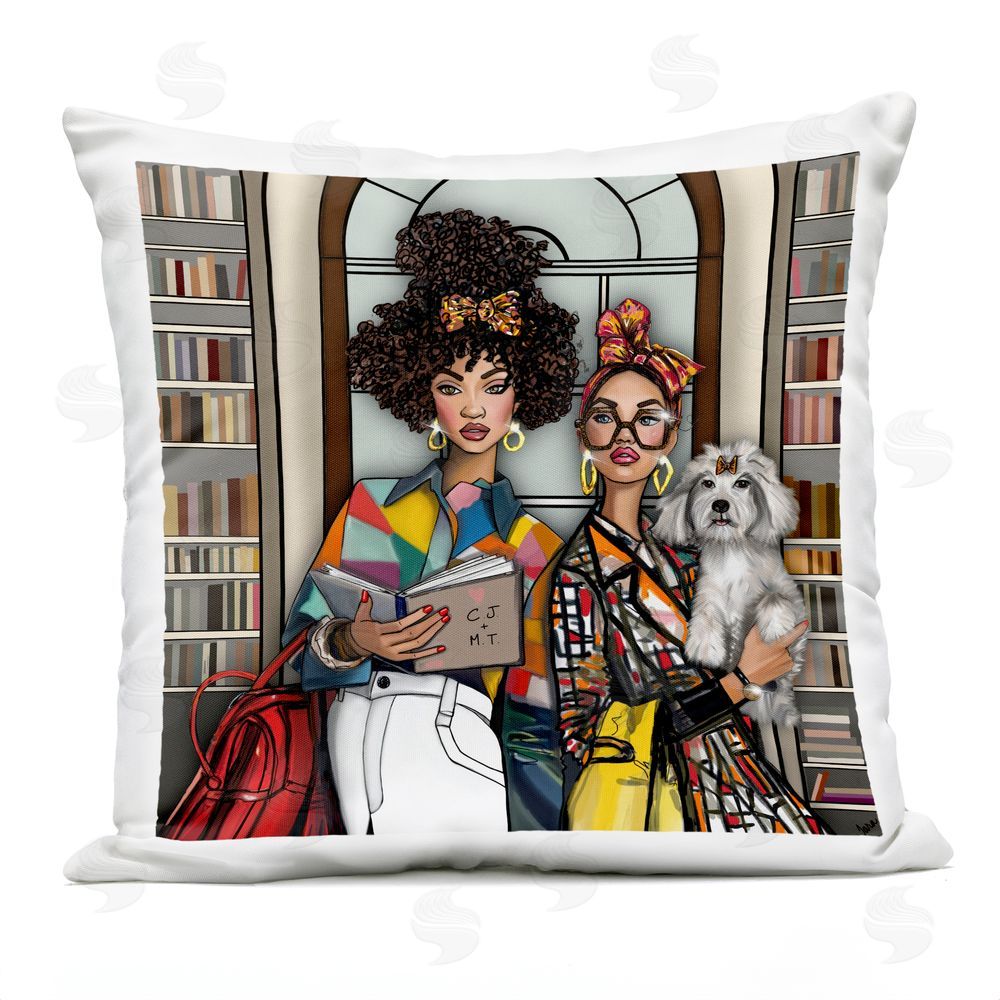 Tara Boone Bookish Girls at Library Outdoor Square Printed Throw Pillow