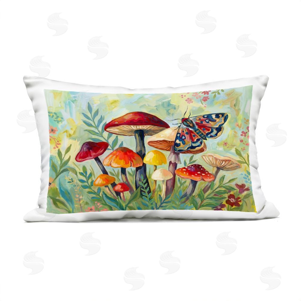 Imagine It Images Leafy Fungi with Patterned Moth Outdoor Quick-Dry Polyester Lumbar Pillow