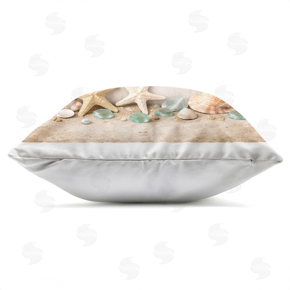 Tom Crehan Beach Flip Flops & Seashells Outdoor Quick-Dry Polyester Square Throw Pillow Zipper Detail