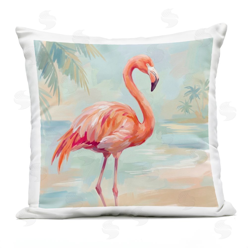 Imagine It Images Flamingo Near the Tropical Shore Outdoor Quick-Dry Polyester Square Throw Pillow