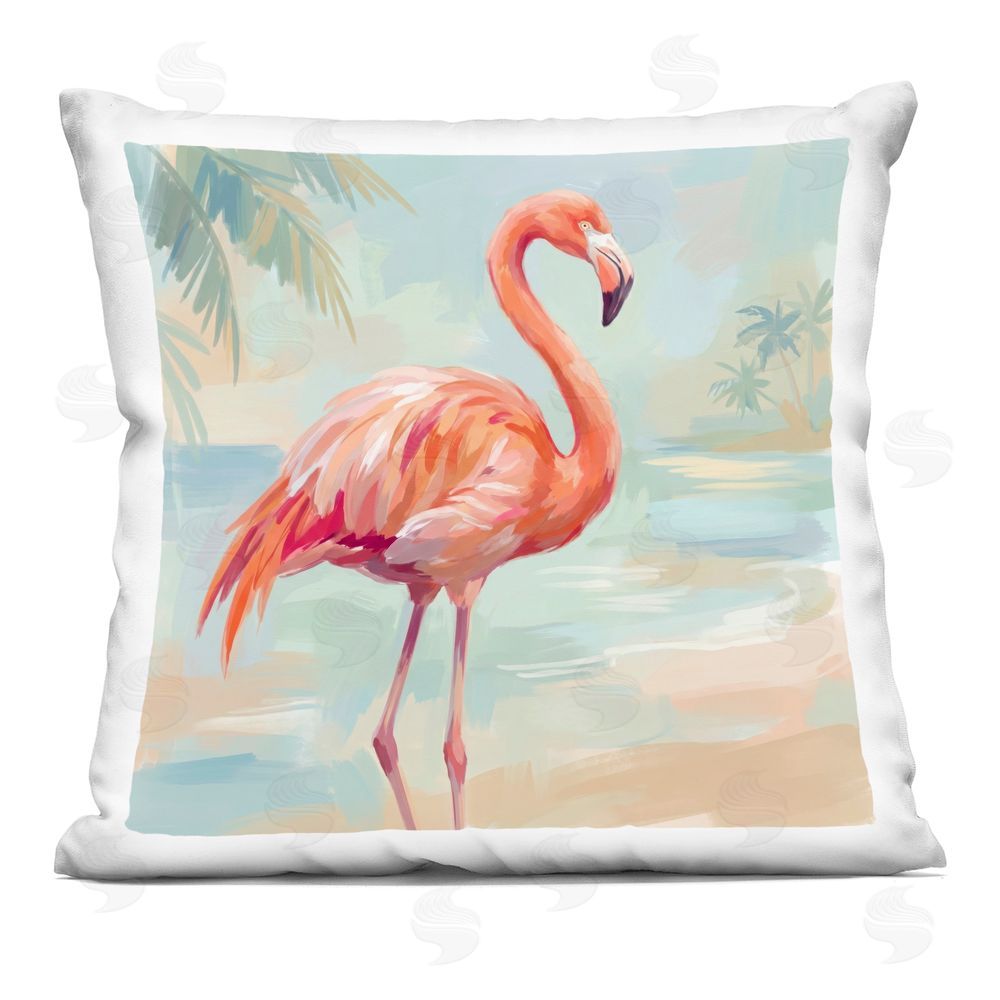 Imagine It Images Flamingo Near the Tropical Shore Indoor Plush Polyester Square Throw Pillow
