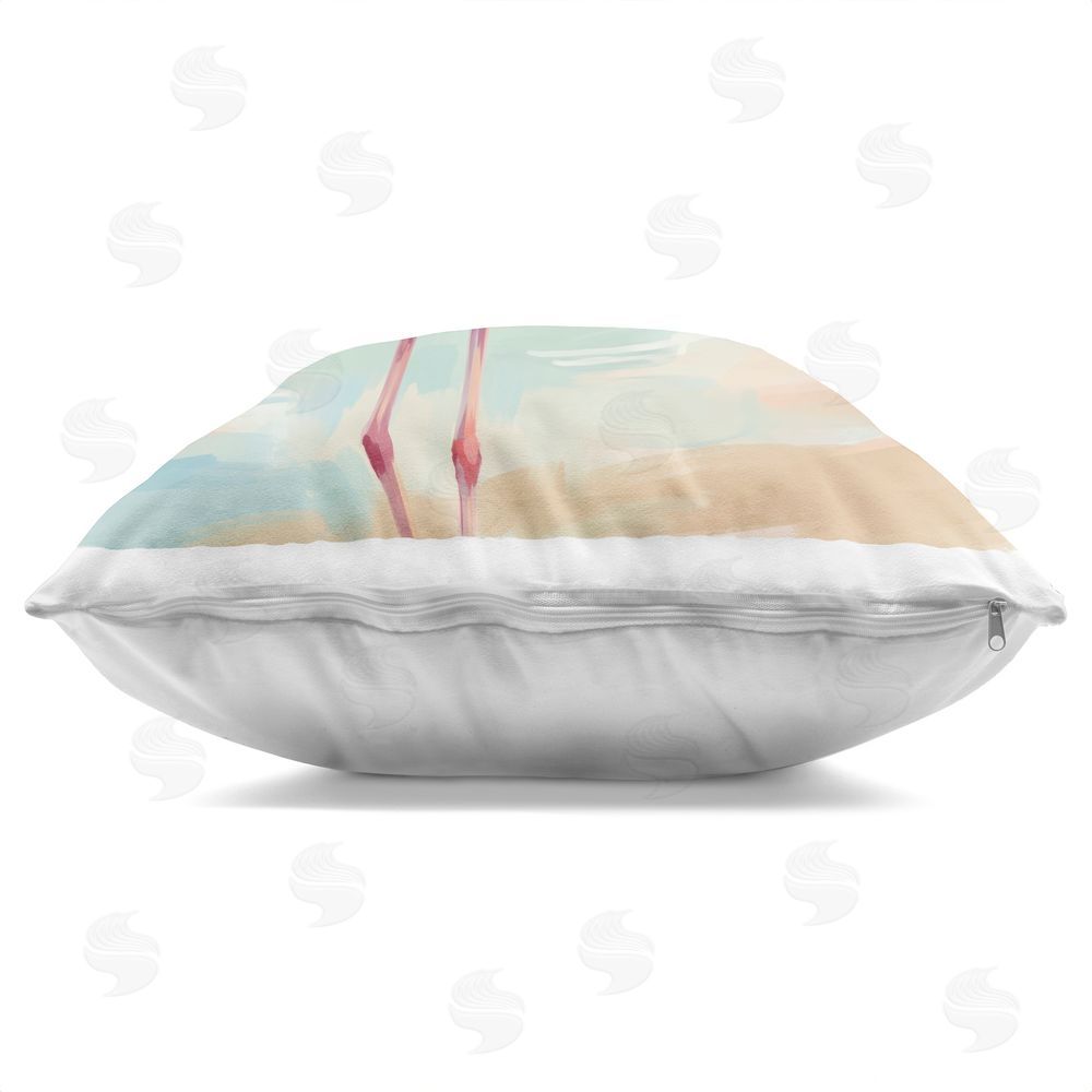 Imagine It Images Flamingo Near the Tropical Shore Indoor Plush Polyester Square Throw Pillow Zipper Detail