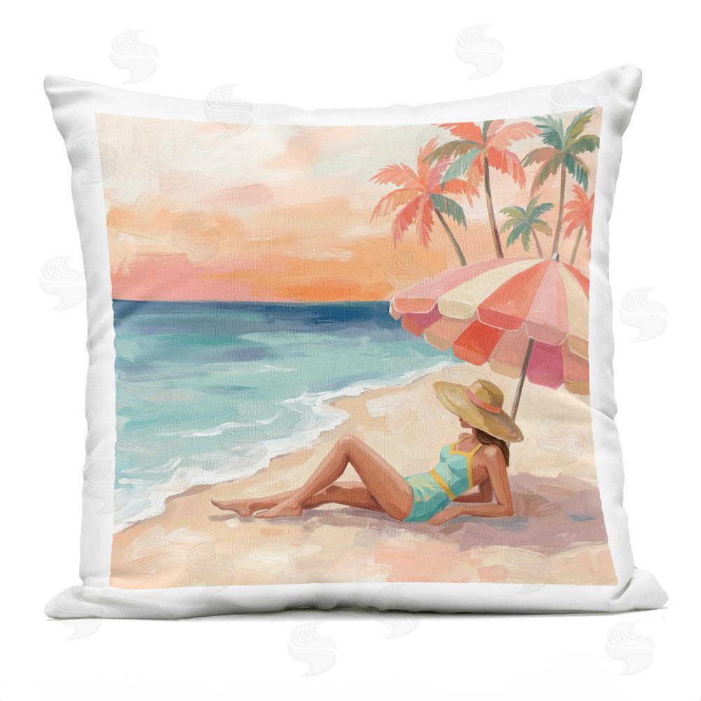 Imagine It Images Sunbathing on Shore Outdoor Quick-Dry Polyester Square Throw Pillow
