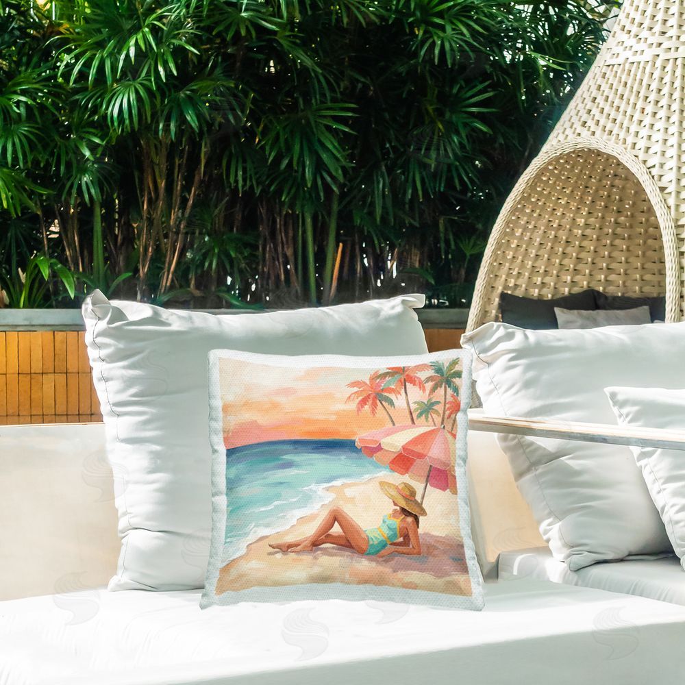 Imagine It Images Sunbathing on Shore Outdoor Quick-Dry Polyester Printed Square Pillow on Patio