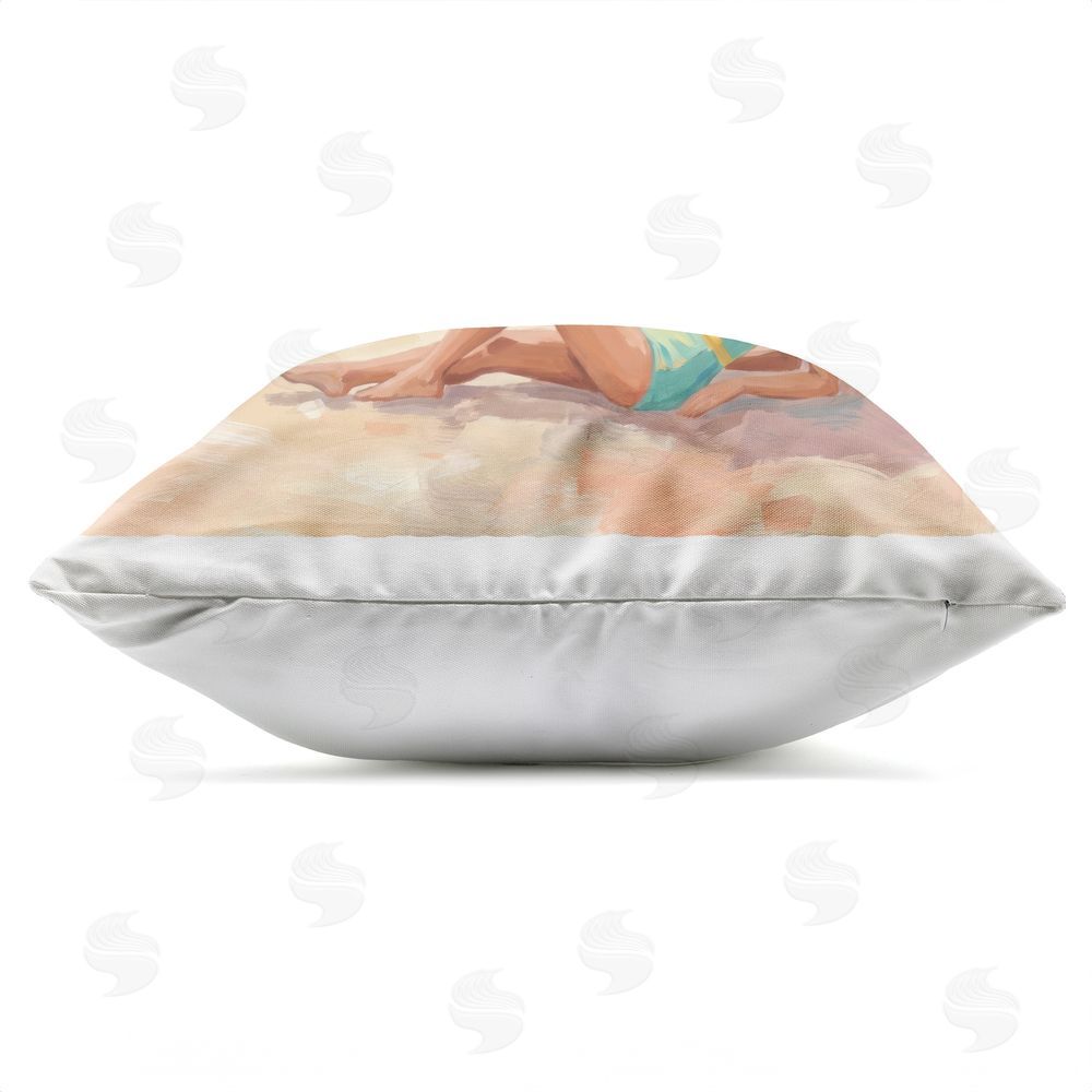 Imagine It Images Sunbathing on Shore Outdoor Quick-Dry Polyester Square Throw Pillow Zipper Detail