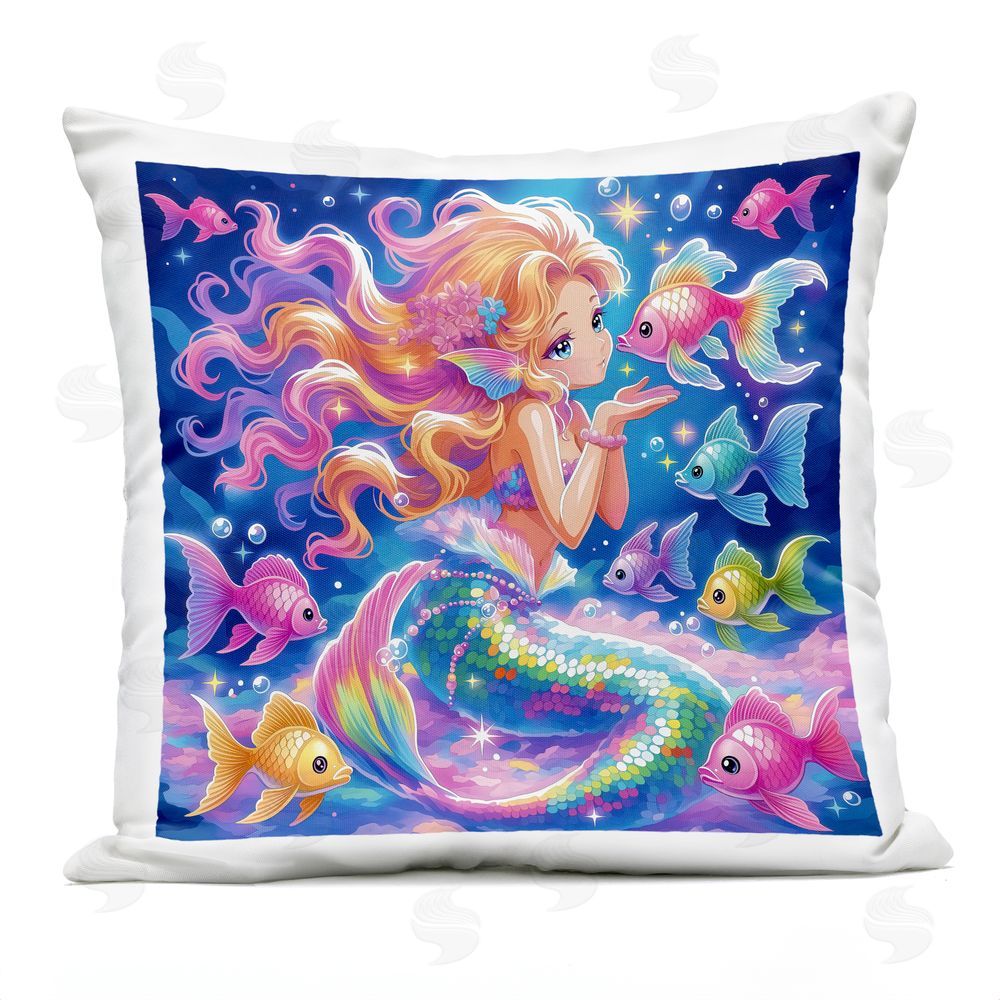 Coco Marshmallow Ocean Besties Mermaid & Fish Outdoor Quick-Dry Polyester Square Throw Pillow