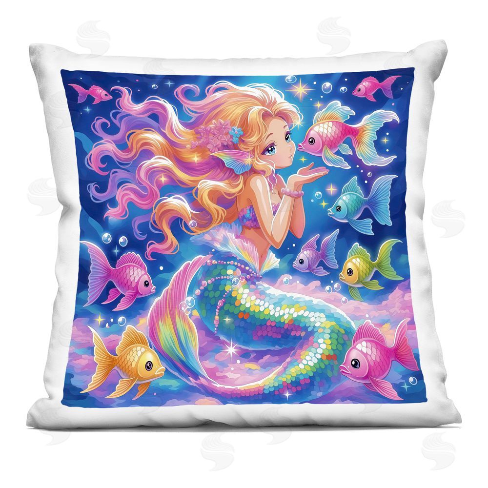 Coco Marshmallow Ocean Besties Mermaid & Fish Indoor Plush Polyester Square Throw Pillow