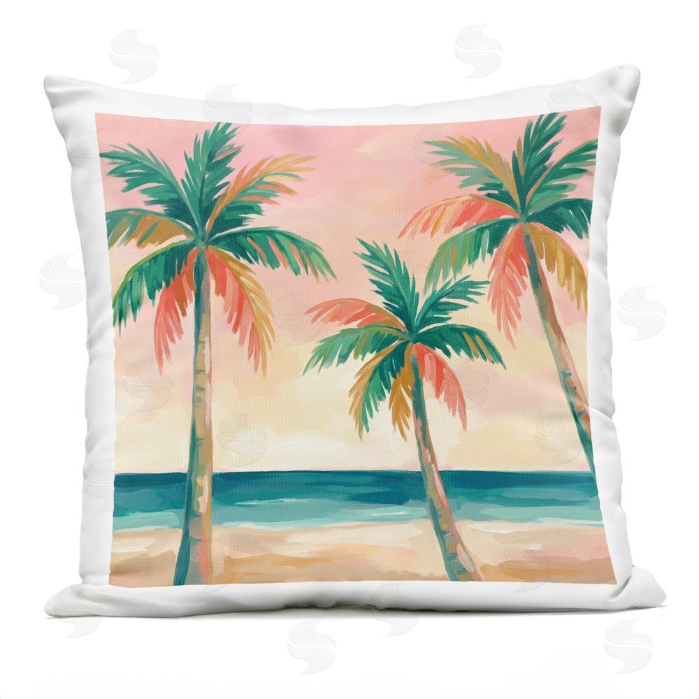 Imagine It Images Sunset Hued Palm Trees Outdoor Quick-Dry Polyester Square Throw Pillow