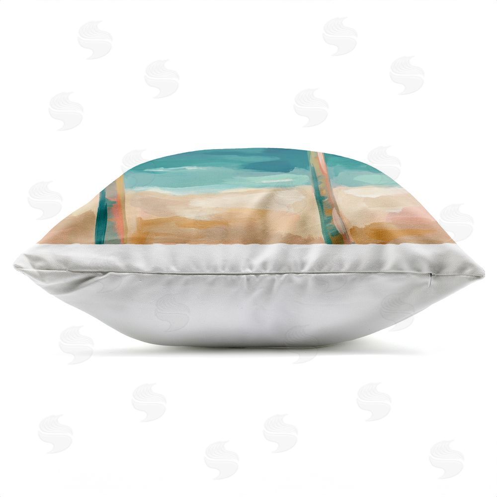 Imagine It Images Sunset Hued Palm Trees Outdoor Quick-Dry Polyester Square Throw Pillow Zipper Detail