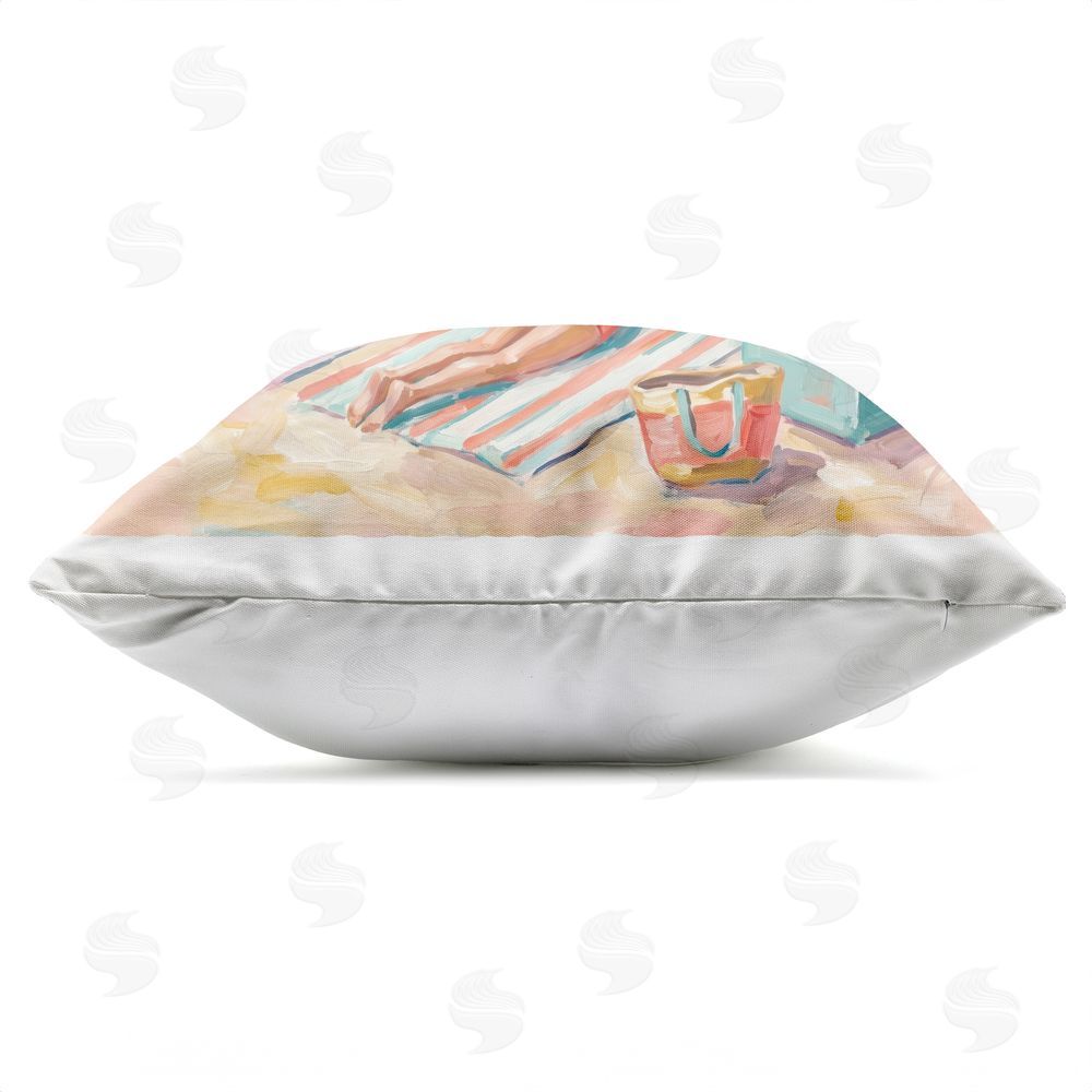Imagine It Images Friends Sunbathing by Shore Outdoor Quick-Dry Polyester Square Throw Pillow Zipper Detail