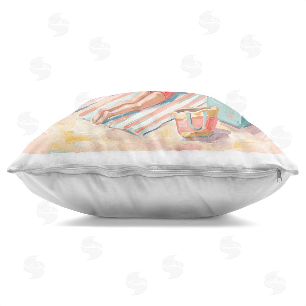 Imagine It Images Friends Sunbathing by Shore Indoor Plush Polyester Square Throw Pillow Zipper Detail