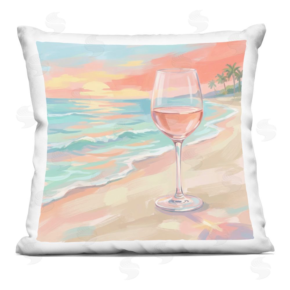 Imagine It Images Wine Glass on Beach Shore Indoor Plush Polyester Square Throw Pillow