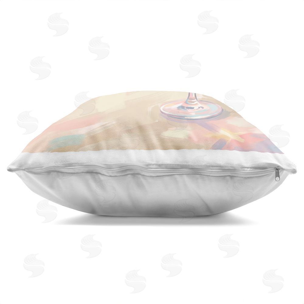 Imagine It Images Wine Glass on Beach Shore Indoor Plush Polyester Square Throw Pillow Zipper Detail