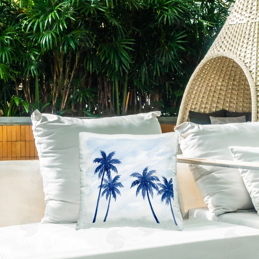 Imagine It Images Blue Palm Trees Overhead Outdoor Quick-Dry Polyester Printed Square Pillow on Patio