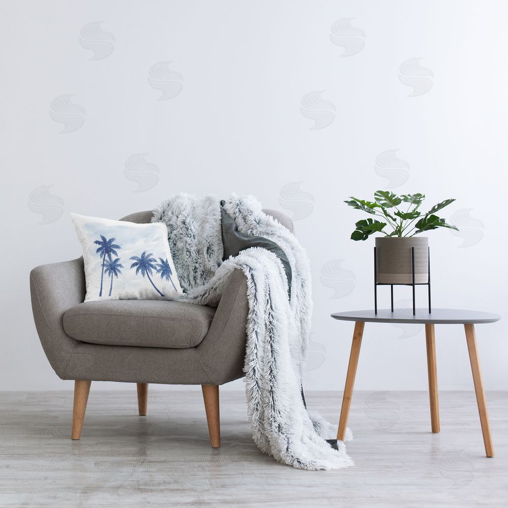 Imagine It Images Blue Palm Trees Overhead Plush Polyester Printed Square Pillow on Chair