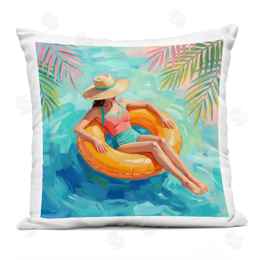Imagine It Images Sunbathing in Tropical Pool Outdoor Quick-Dry Polyester Square Throw Pillow