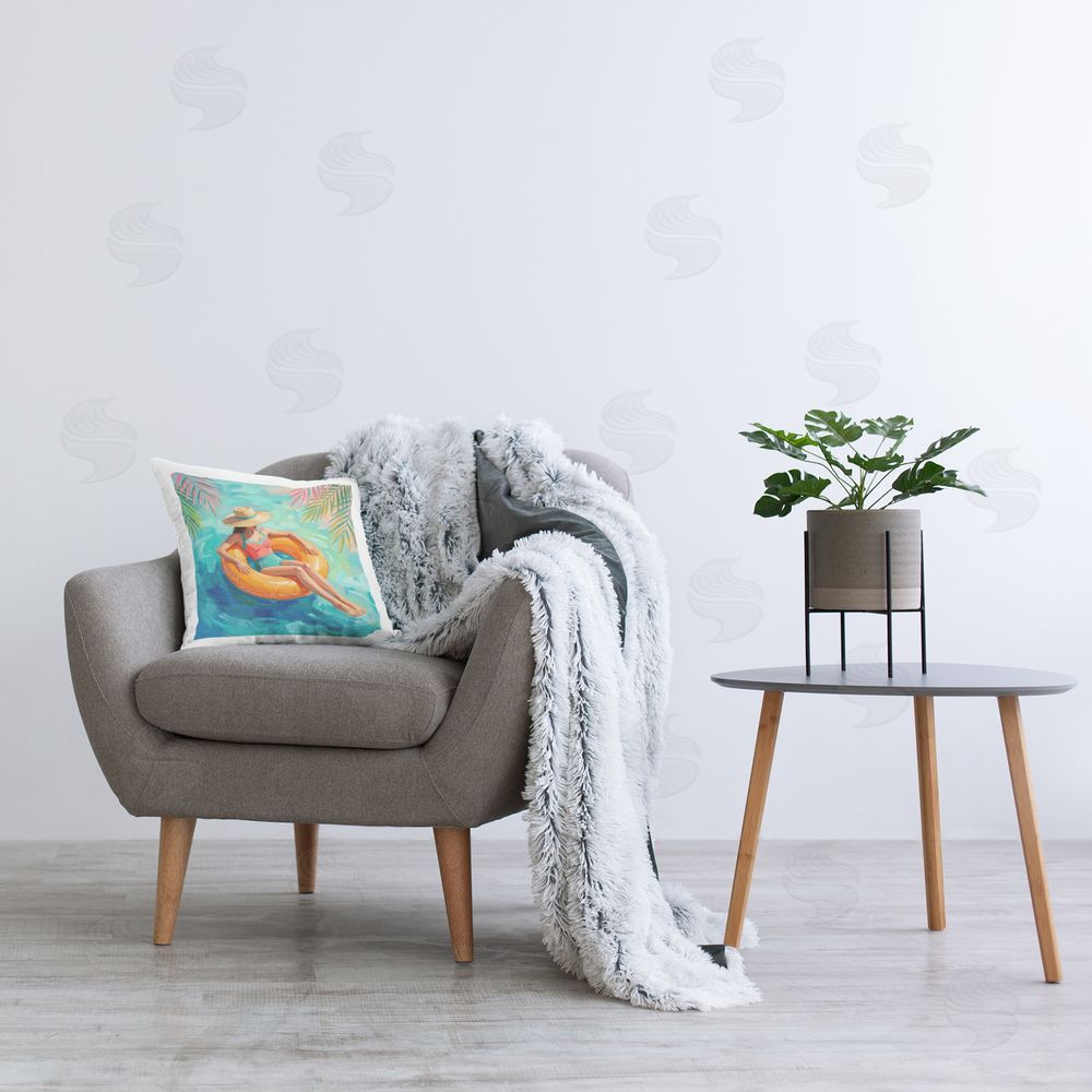 Imagine It Images Sunbathing in Tropical Pool Plush Polyester Printed Square Pillow on Chair
