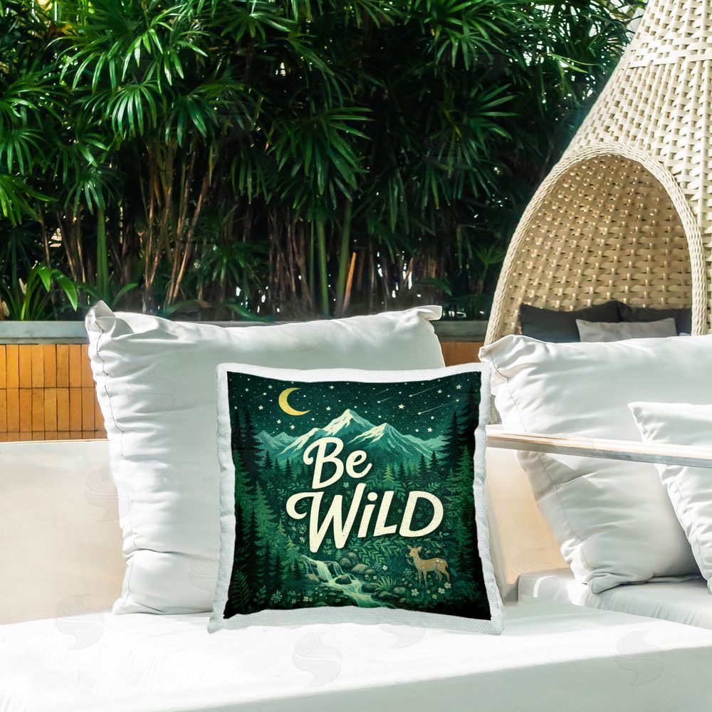 Sean McKinney Be Wild Nighttime Forest Outdoor Quick-Dry Polyester Printed Square Pillow on Patio