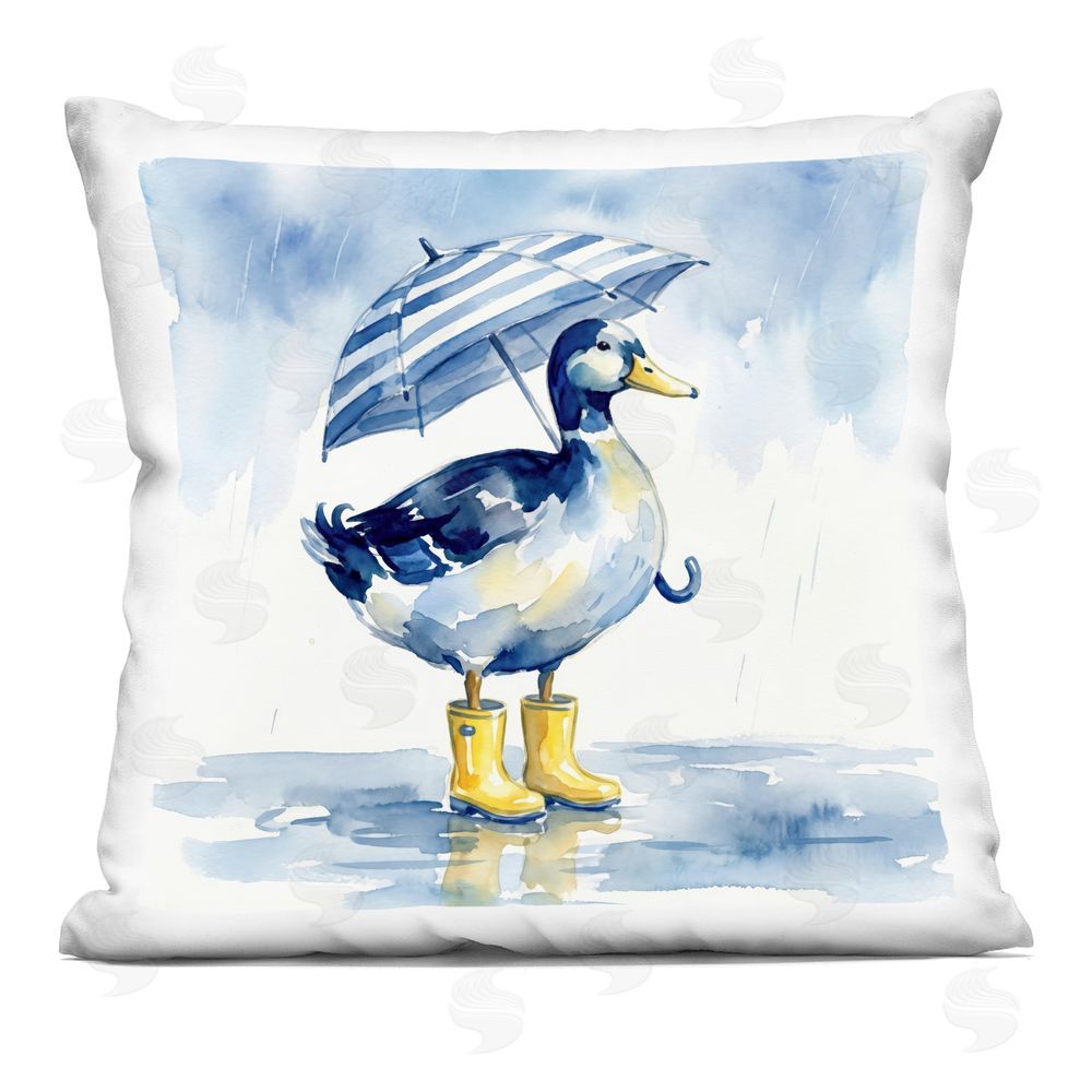 Imagine It Images Blue Duck with Yellow Rain Boots Indoor Plush Polyester Square Throw Pillow