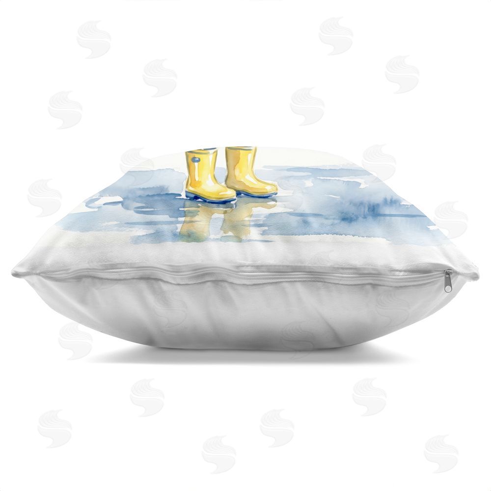 Imagine It Images Blue Duck with Yellow Rain Boots Indoor Plush Polyester Square Throw Pillow Zipper Detail