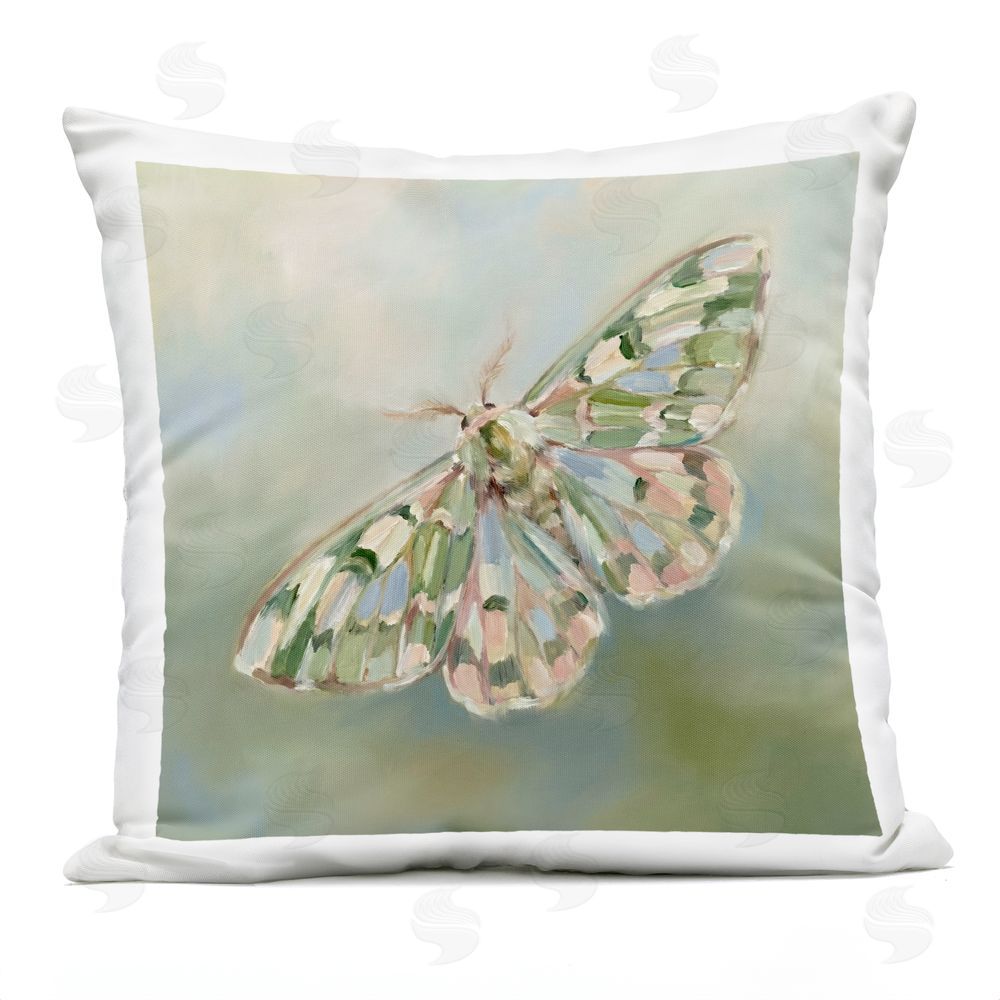 Imagine It Images Muted Green Moth In Flight Outdoor Quick-Dry Polyester Square Throw Pillow