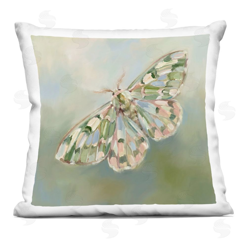 Imagine It Images Muted Green Moth In Flight Indoor Plush Polyester Square Throw Pillow