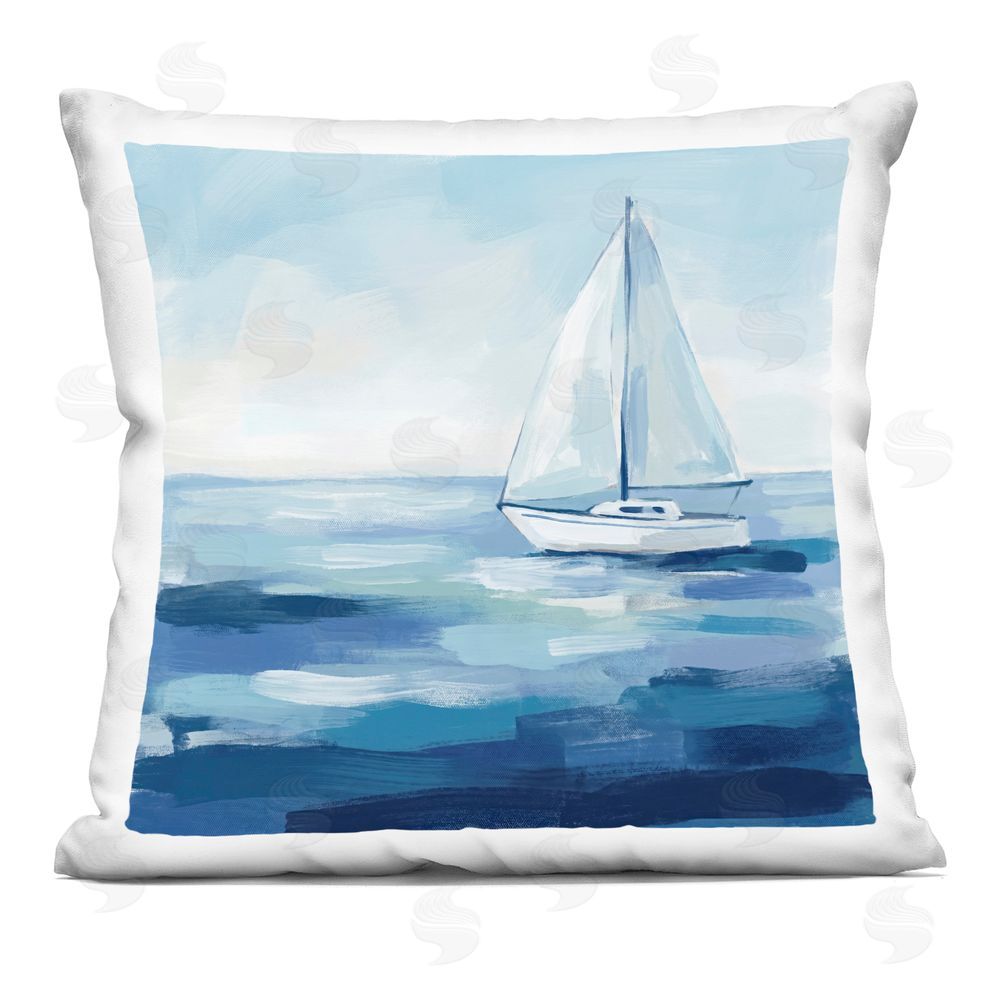 Imagine It Images White Boat on the Sea Indoor Plush Polyester Square Throw Pillow