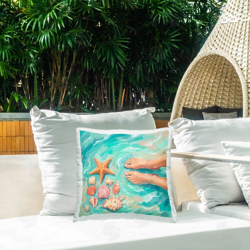 Imagine It Images Seashells in Tide Pool Outdoor Quick-Dry Polyester Printed Square Pillow on Patio