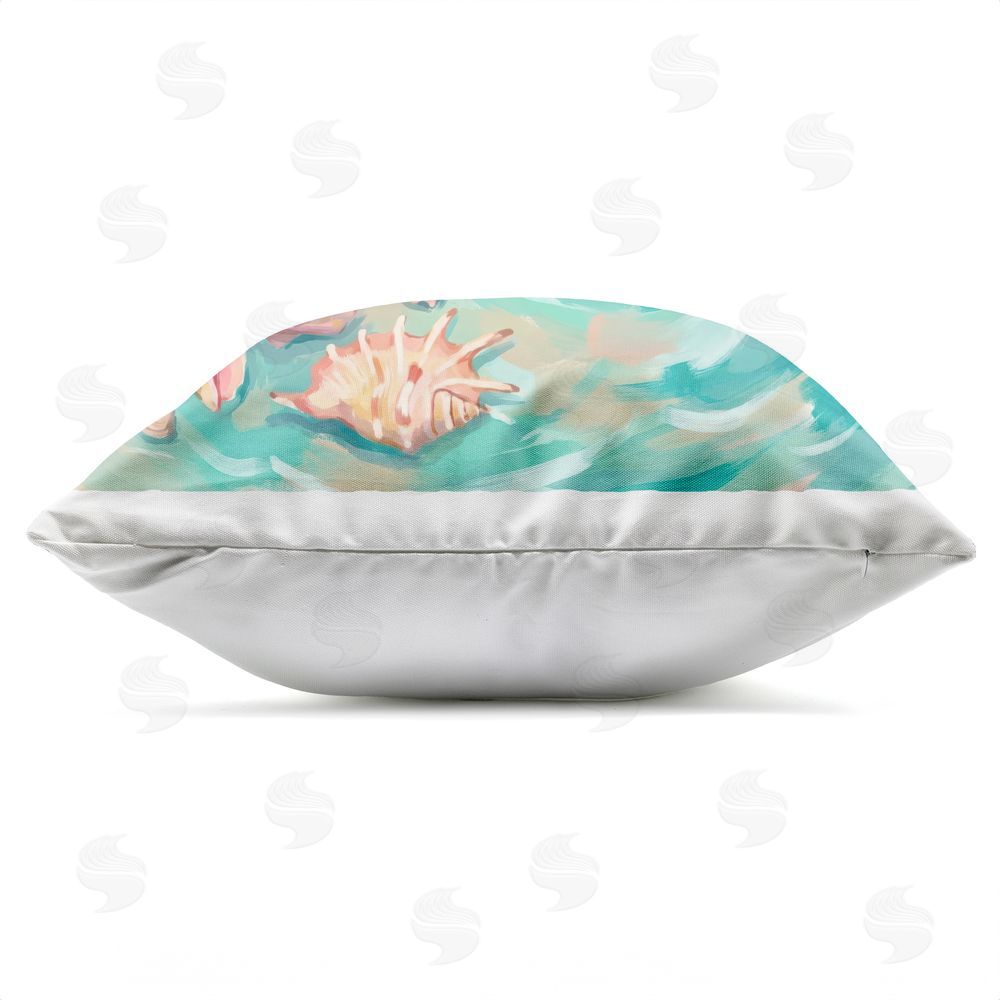 Imagine It Images Seashells in Tide Pool Outdoor Quick-Dry Polyester Square Throw Pillow Zipper Detail