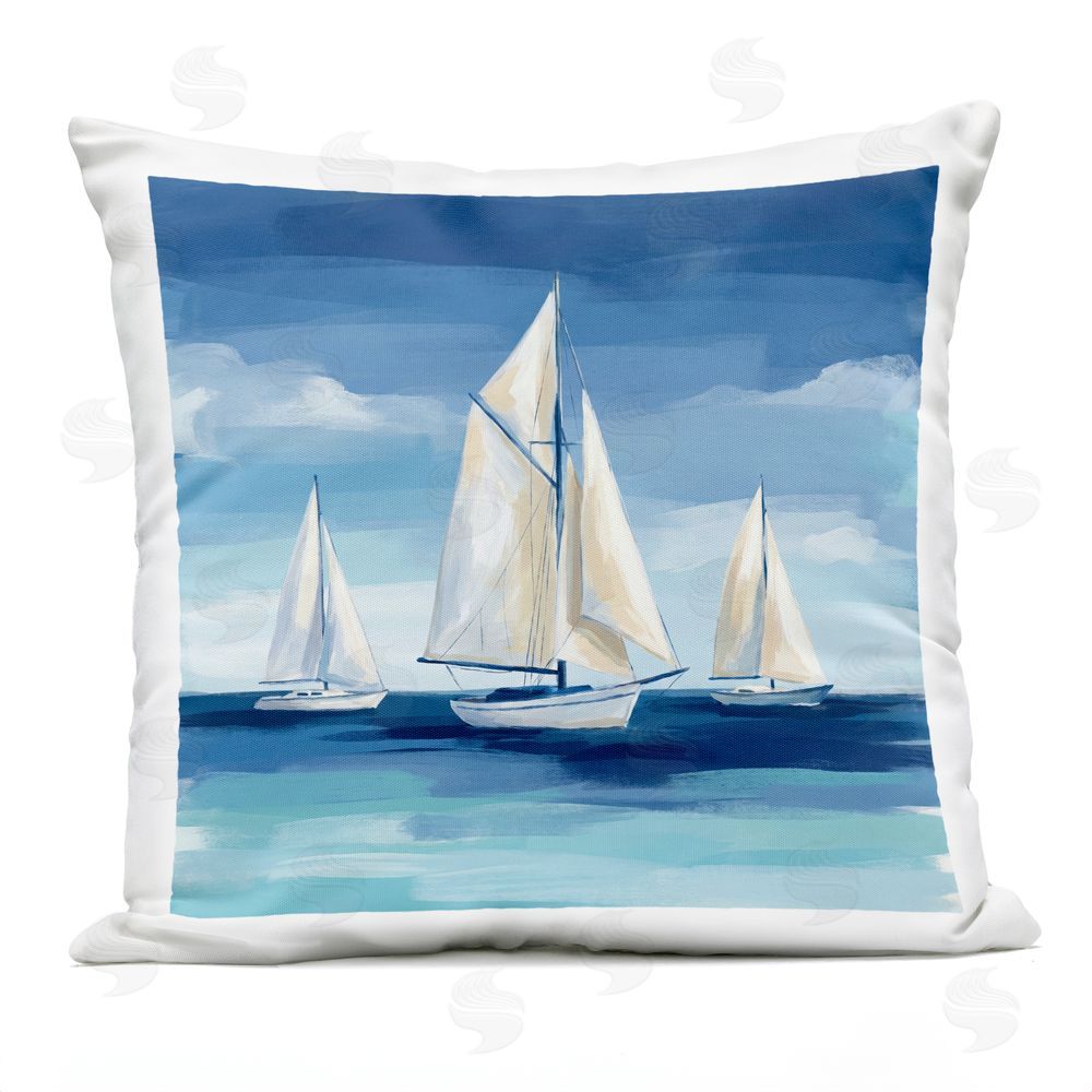 Imagine It Images White Sails Trio on Sea Outdoor Quick-Dry Polyester Square Throw Pillow