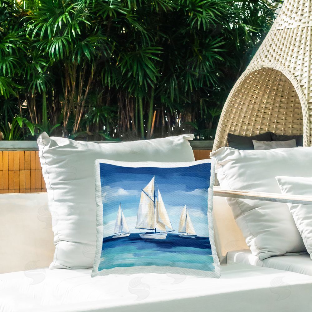 Imagine It Images White Sails Trio on Sea Outdoor Quick-Dry Polyester Printed Square Pillow on Patio