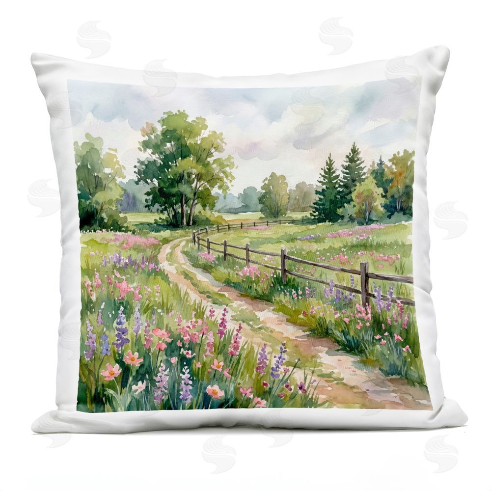Imagine It Images Flowered Road to Countryside Outdoor Quick-Dry Polyester Square Throw Pillow